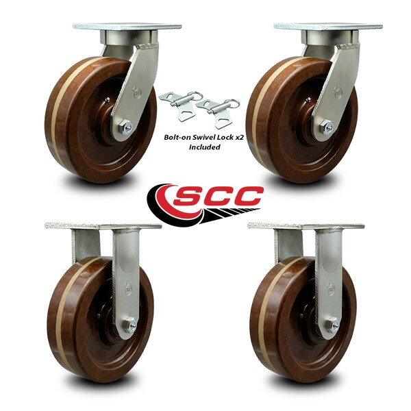 Service Caster 12 Inch Heavy Duty High Temp Phenolic Swivel Caster Swivel Locks 2 Rigid, 2PK SCC-KP92S1230-PHRHT-BSL-2-R-2 - main